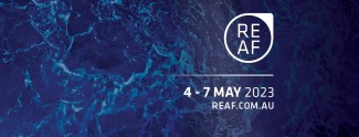 blue water with REAF logo
